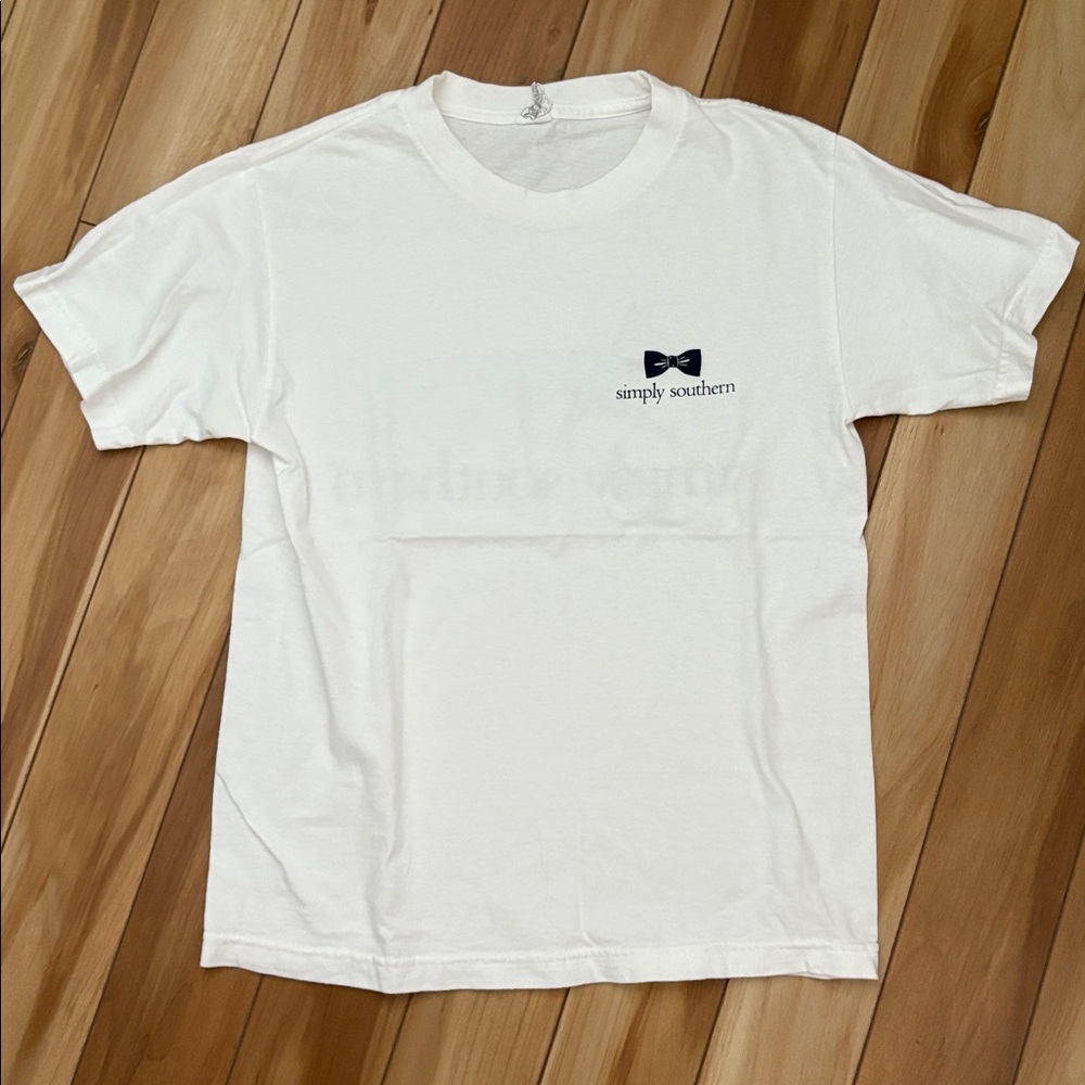 Simply Southern White Tee with Navy Bow Accent